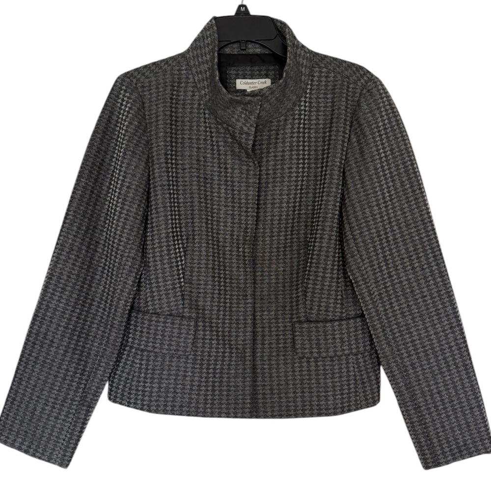Coldwater Creek Classic Shimmer Metallic Houndstooth Gray Blazer 8